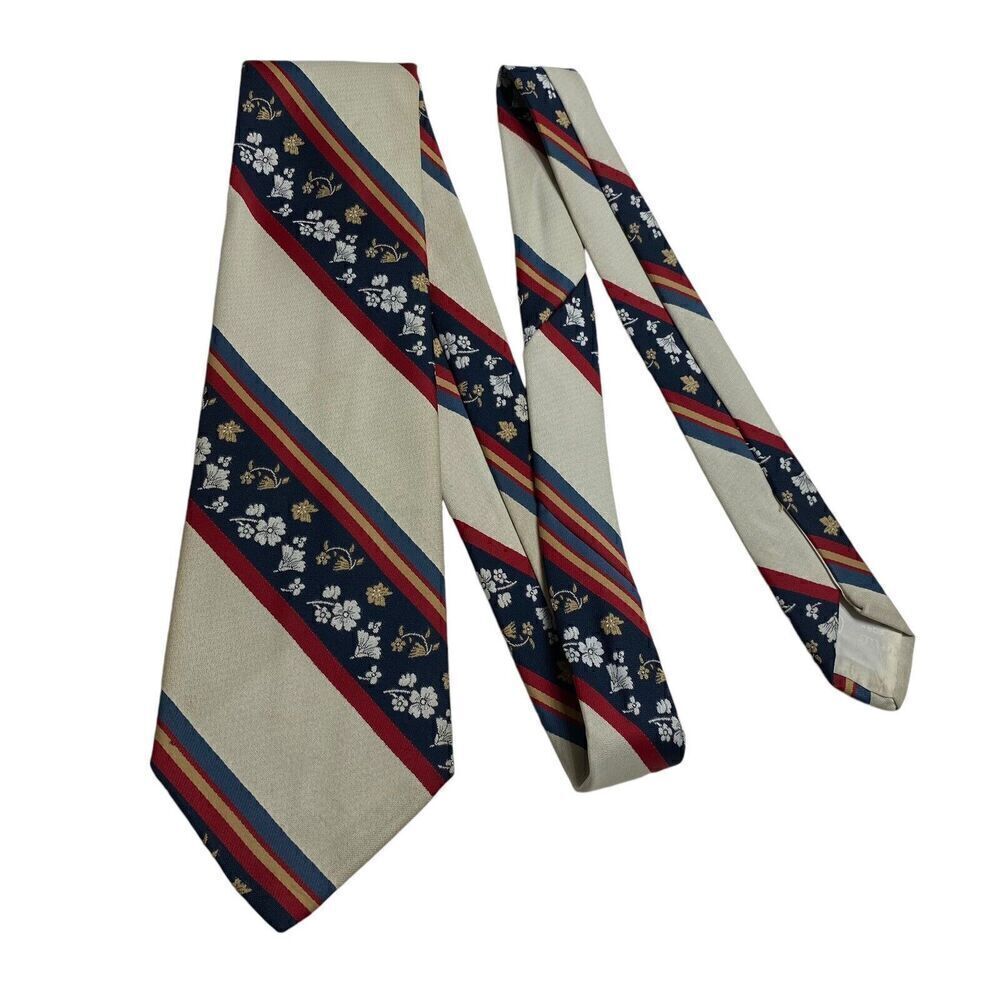 Vintage Ponte Vecchio  Men's Tie Necktie Wide Polyester Floral Stripe Disco - Picture 6 of 6